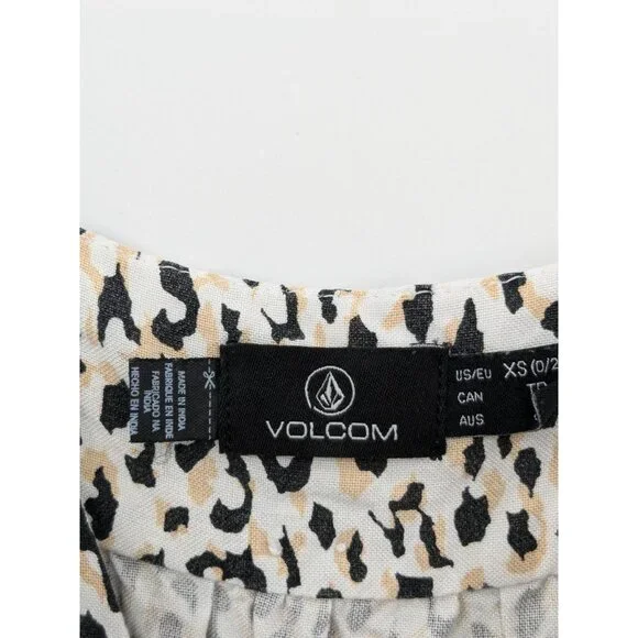 Volcom Leopard Print Babydoll Cami Top Women Size XS Coastal Y2K Boho Festival - Picture 6 of 8